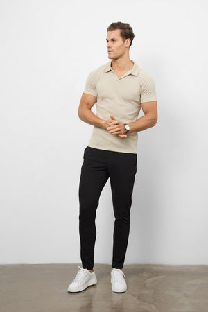 Knit Look Open Collar Polo Shirt in Stone - TAILORED ATHLETE - USA
