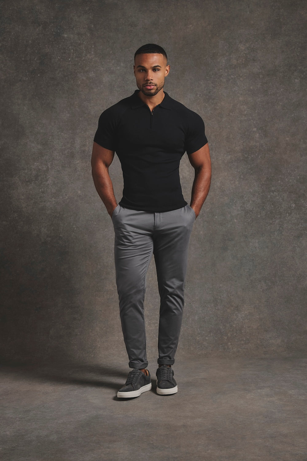 Knitted Half Zip Neck Polo in Black - TAILORED ATHLETE - USA