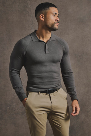 Knitted Polo Shirt in Mocha - TAILORED ATHLETE - USA