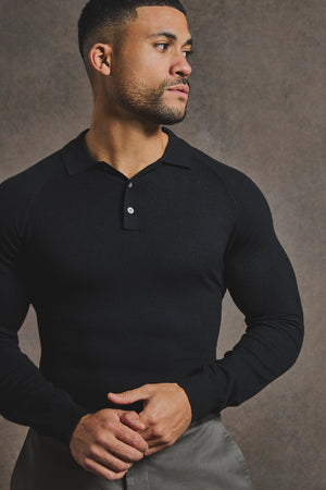 Knitted Polo Shirt in Black - TAILORED ATHLETE - USA