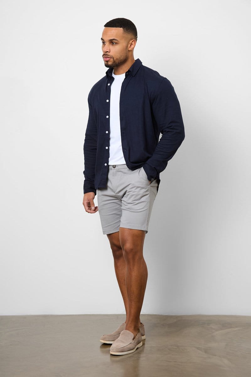 Stretch Linen Blend Button Through Shirt in Navy - TAILORED ATHLETE - USA