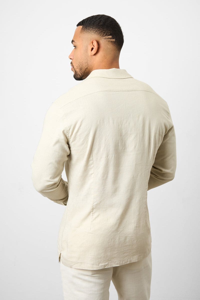 Stretch Linen Blend Cuban Collar Shirt in Stone - TAILORED ATHLETE - USA