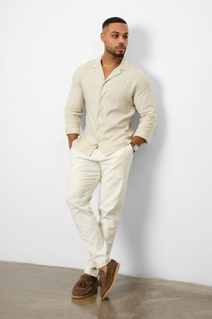 Linen Blend Cropped Pleated Pants in Chalk - TAILORED ATHLETE - USA