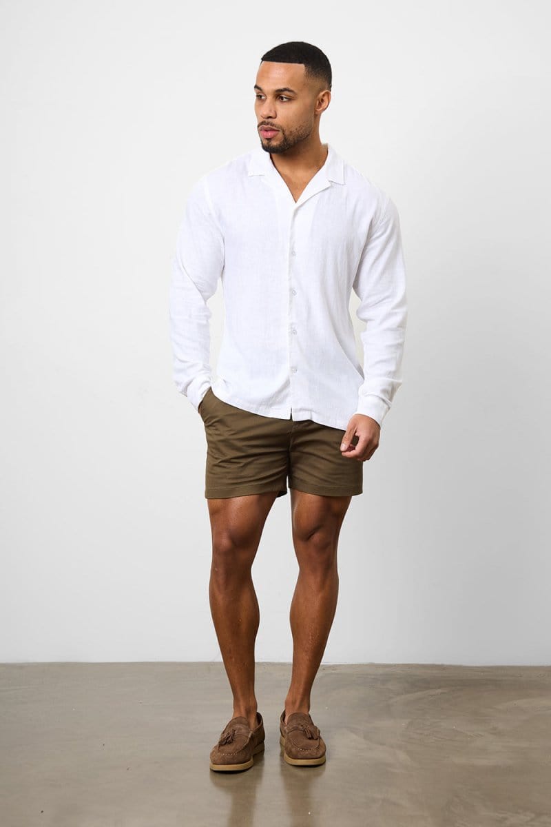 Stretch Linen Blend Cuban Collar Shirt in White - TAILORED ATHLETE - USA