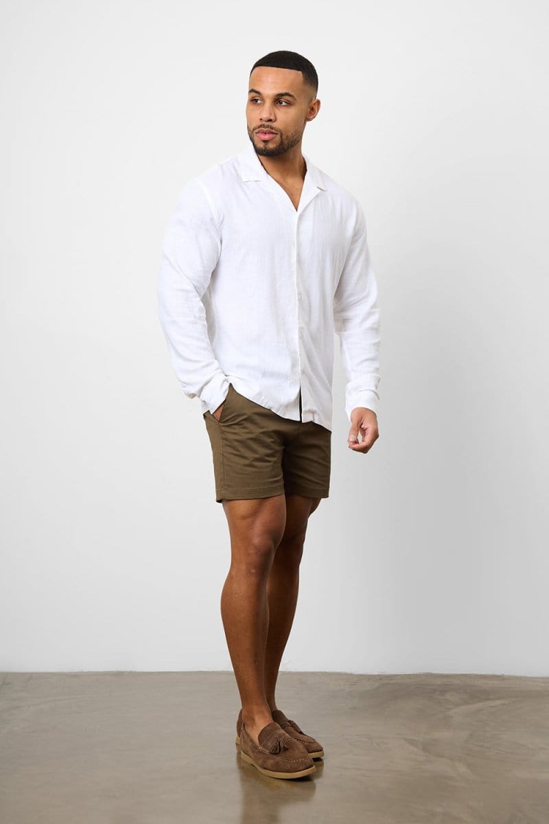 Stretch Linen Blend Cuban Collar Shirt in White - TAILORED ATHLETE - USA