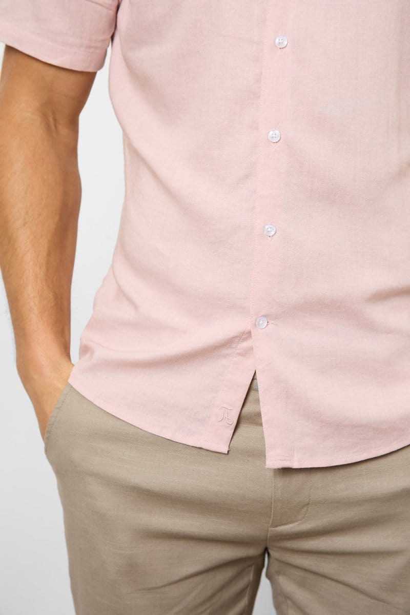 Stretch Linen Blend Button Through Shirt in Pink - TAILORED ATHLETE - USA