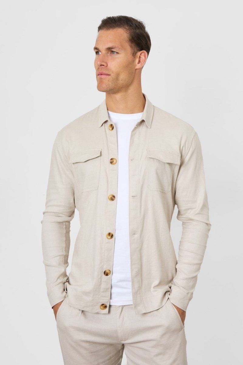 Stretch Linen Blend Pocket Overshirt in Stone - TAILORED ATHLETE - USA