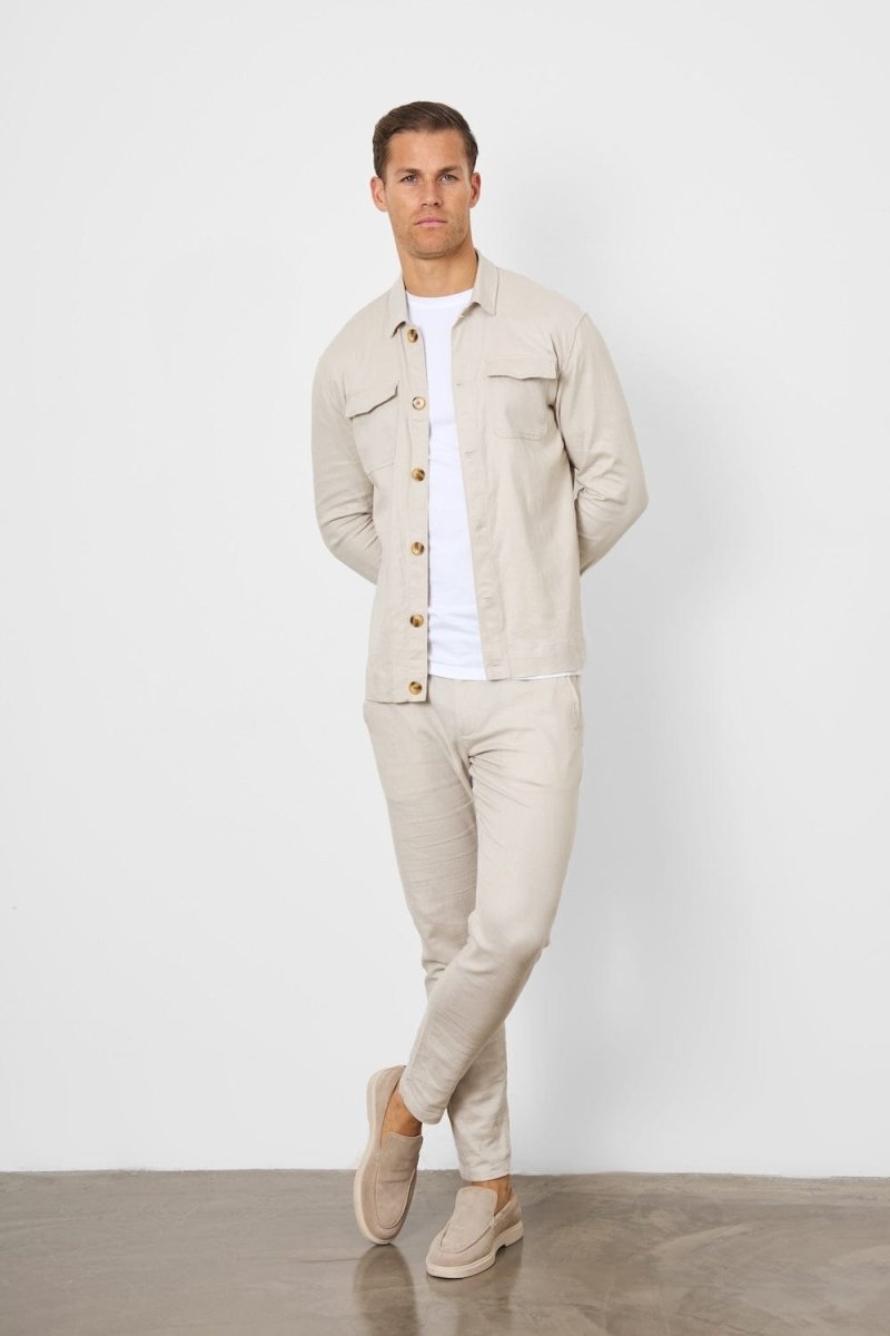 Stretch Linen Blend Pocket Overshirt in Stone - TAILORED ATHLETE - USA