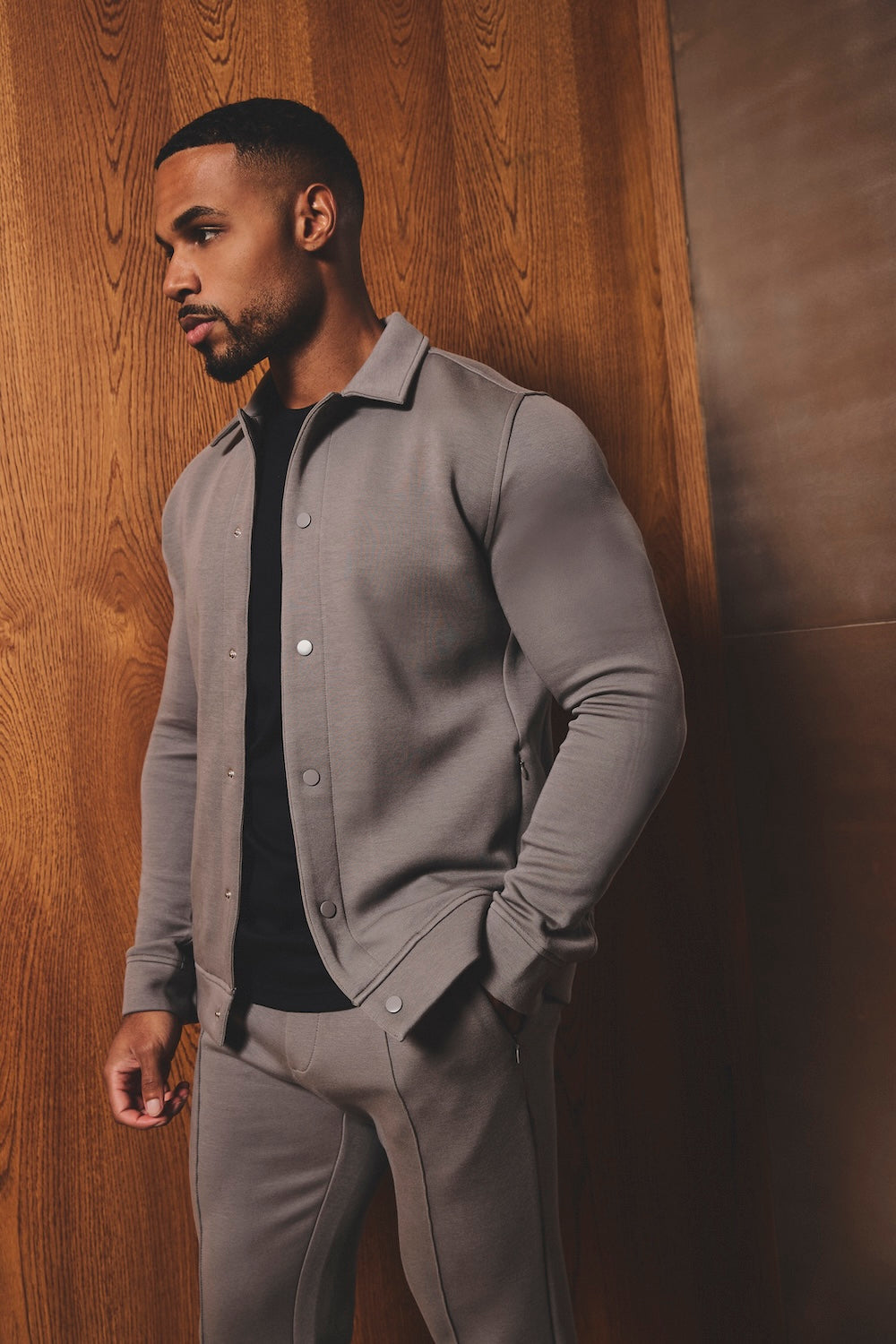 Luxe Sweat Shacket in Mushroom - TAILORED ATHLETE - USA