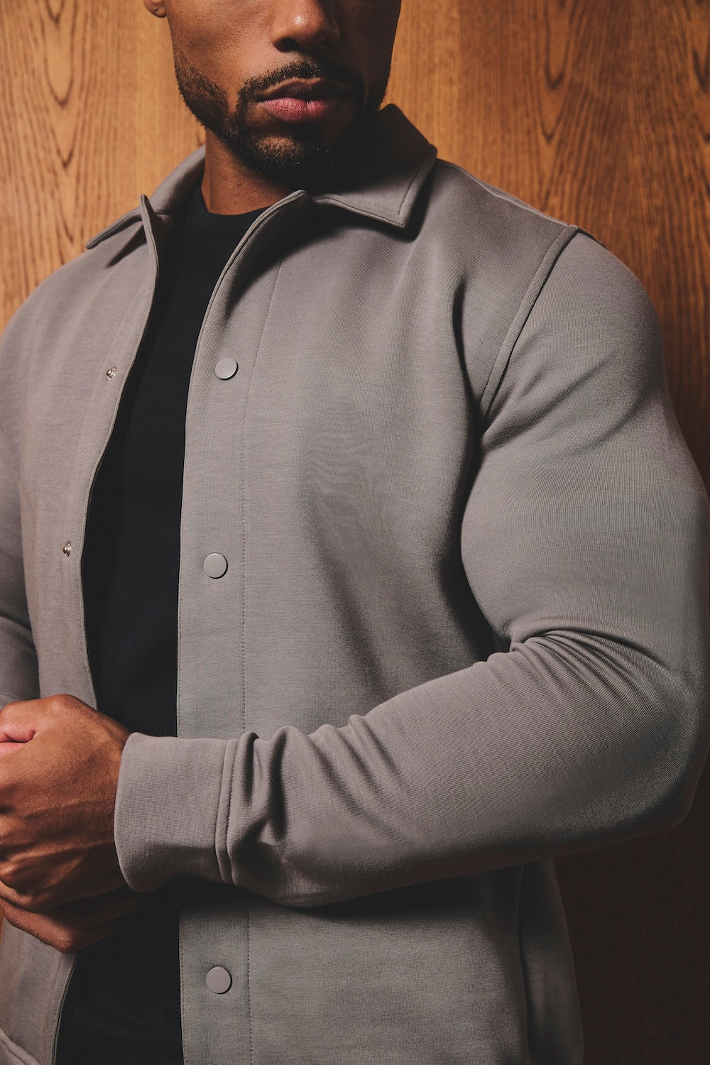 Luxe Sweat Shacket in Mushroom - TAILORED ATHLETE - USA