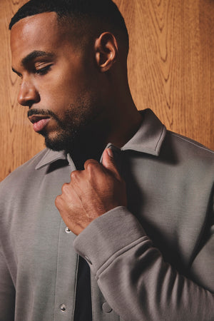 Luxe Sweat Shacket in Mushroom - TAILORED ATHLETE - USA