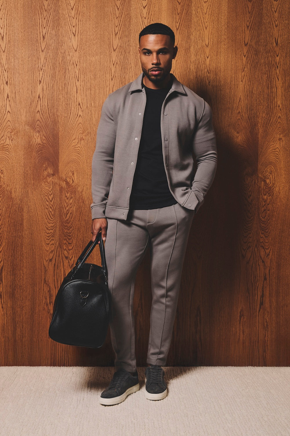 Luxe Sweat Shacket in Mushroom - TAILORED ATHLETE - USA