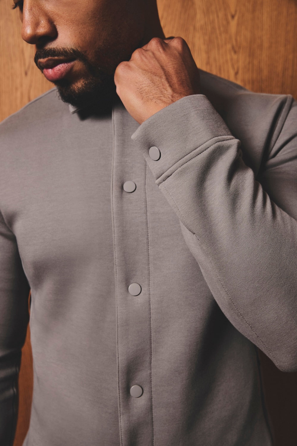 Luxe Sweat Shacket in Mushroom - TAILORED ATHLETE - USA