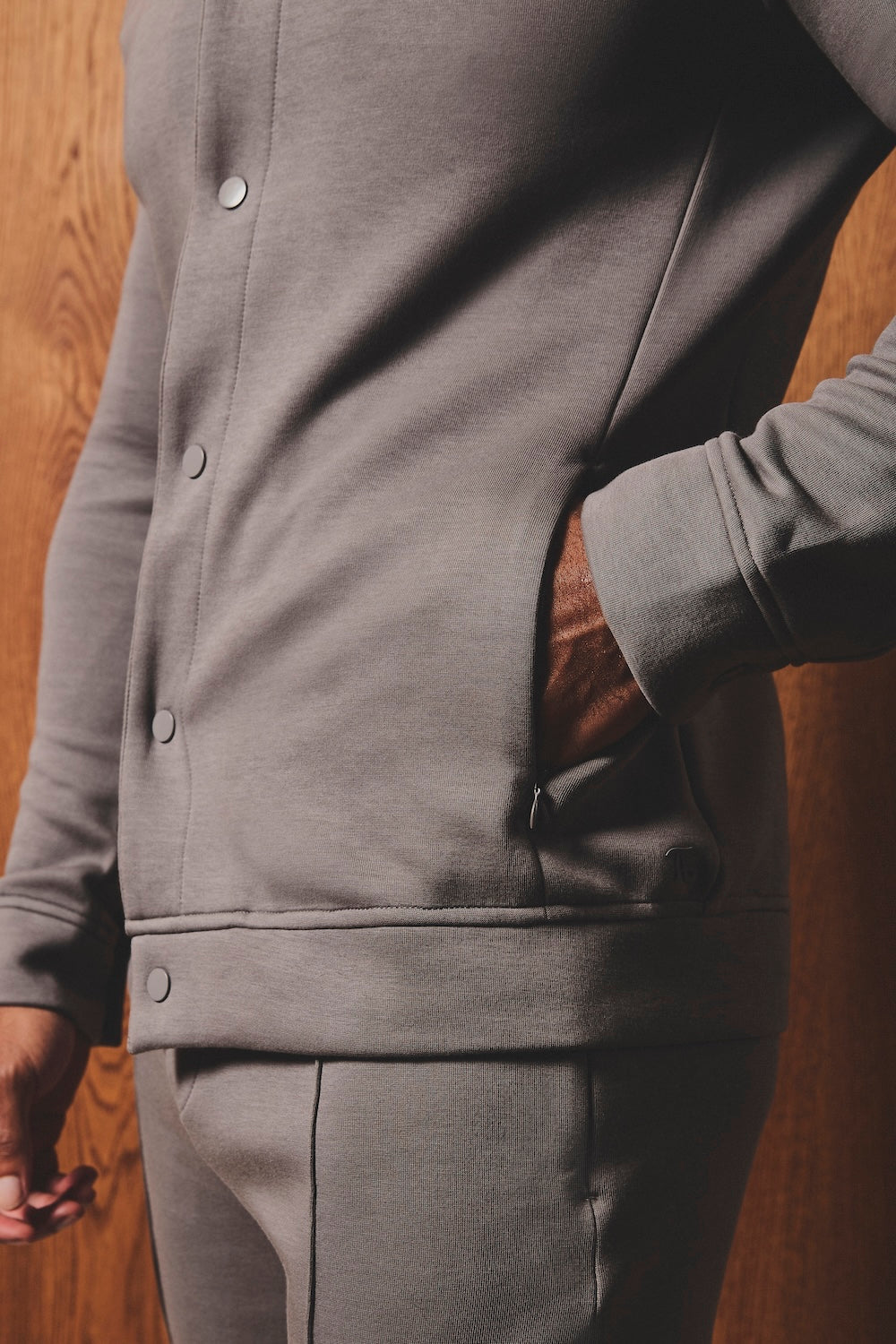 Luxe Sweat Shacket in Mushroom - TAILORED ATHLETE - USA