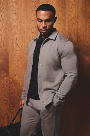 Luxe Sweat Shacket in Mushroom - TAILORED ATHLETE - USA