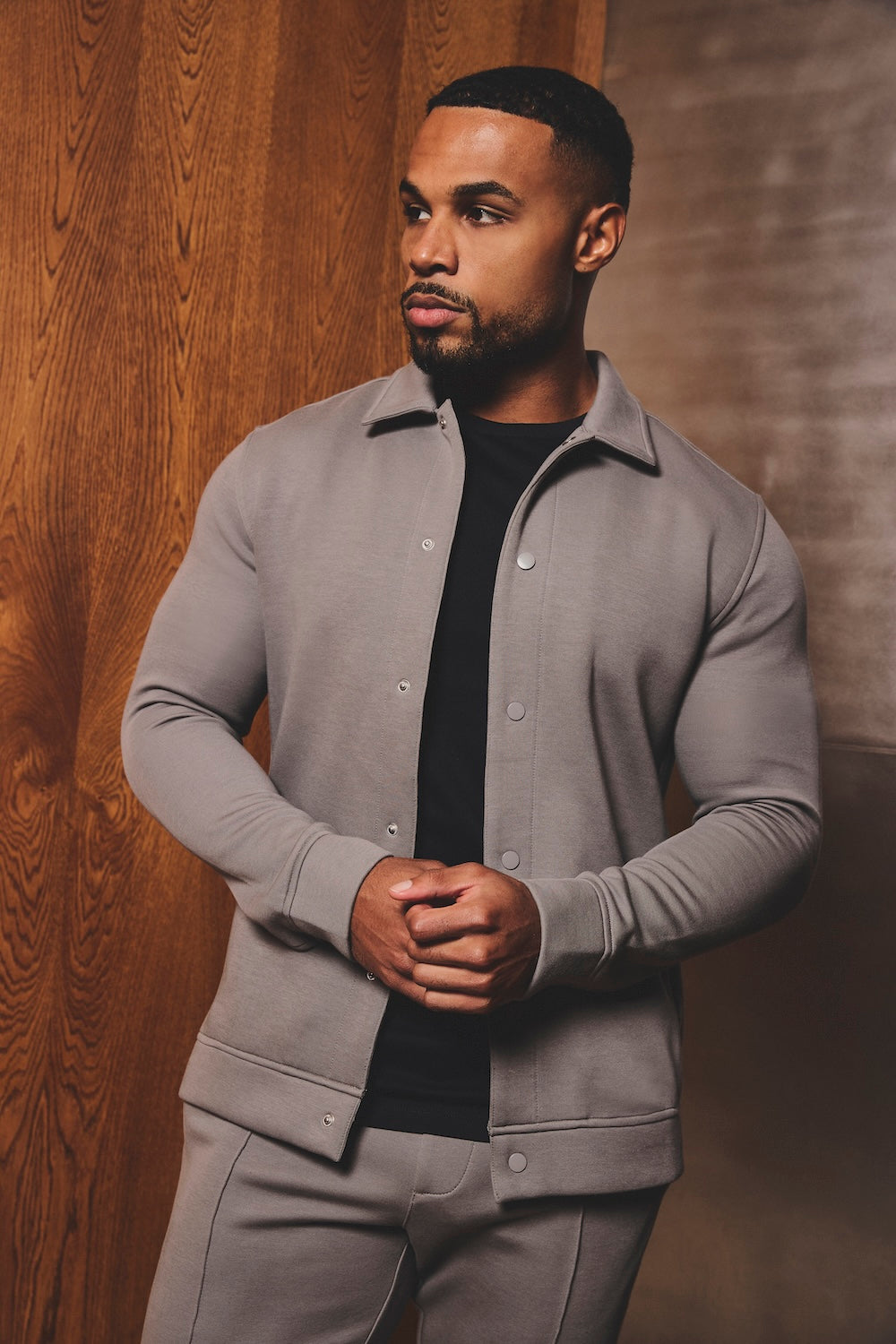 Luxe Sweat Shacket in Mushroom - TAILORED ATHLETE - USA