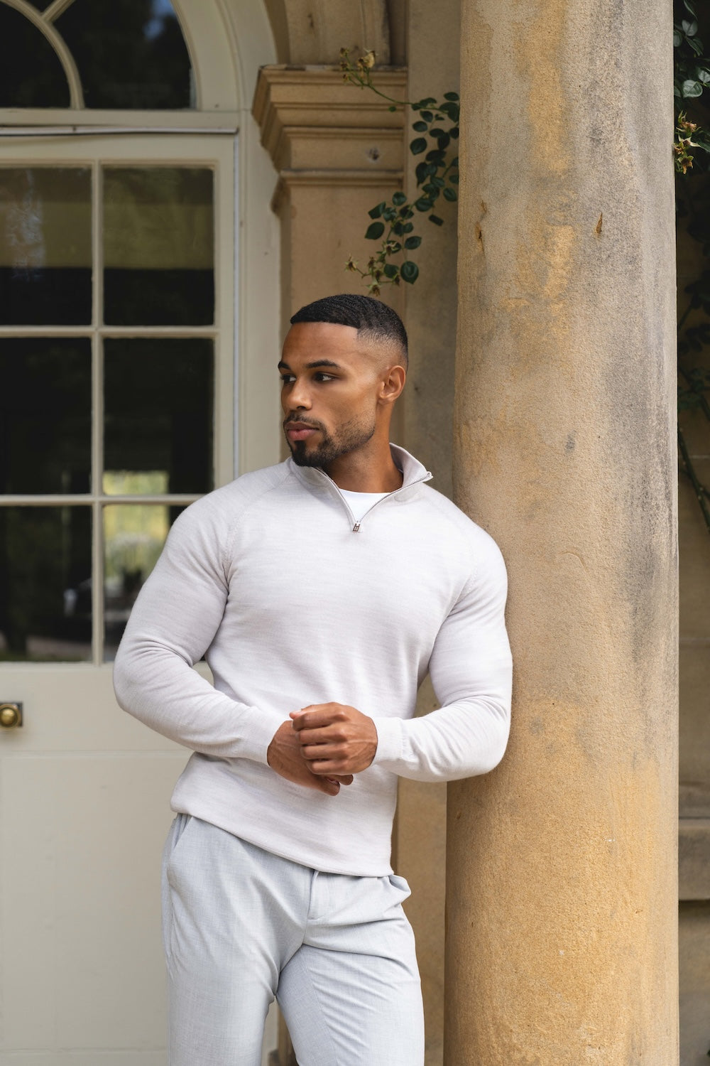 Extra Fine Merino Wool Half Zip Neck Sweater in Silver Grey Marl - TAILORED ATHLETE - USA