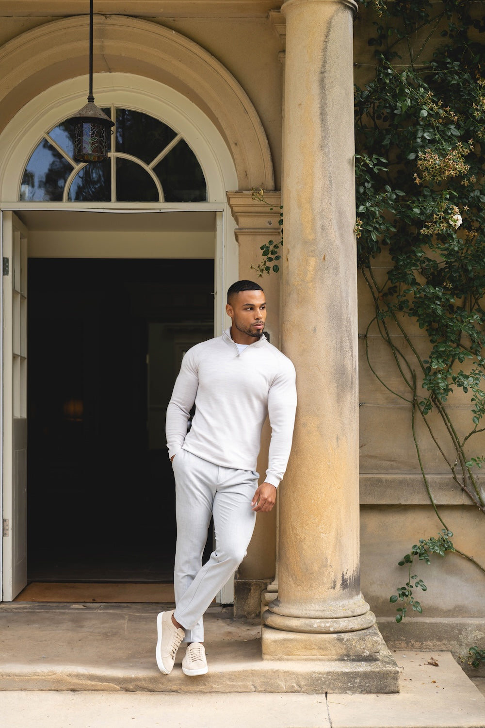 Extra Fine Merino Wool Half Zip Neck Sweater in Silver Grey Marl - TAILORED ATHLETE - USA