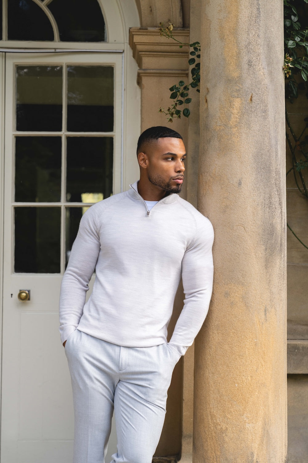 Extra Fine Merino Wool Half Zip Neck Sweater in Silver Grey Marl - TAILORED ATHLETE - USA