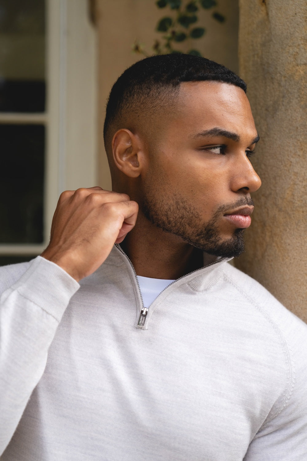 Extra Fine Merino Wool Half Zip Neck Sweater in Silver Grey Marl - TAILORED ATHLETE - USA