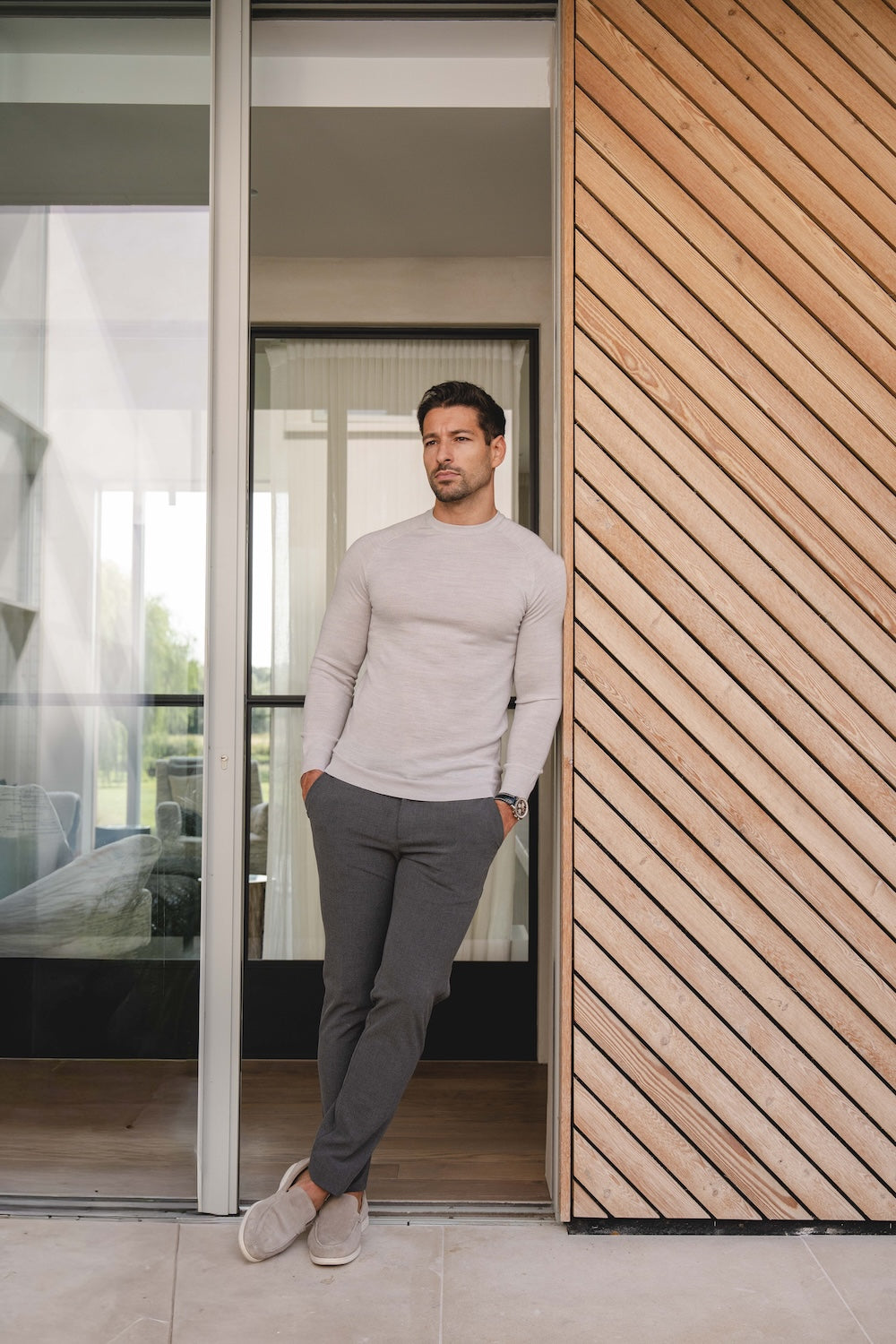 Extra Fine Merino Wool Crew Neck Sweater in Silver Grey Marl - TAILORED ATHLETE - USA