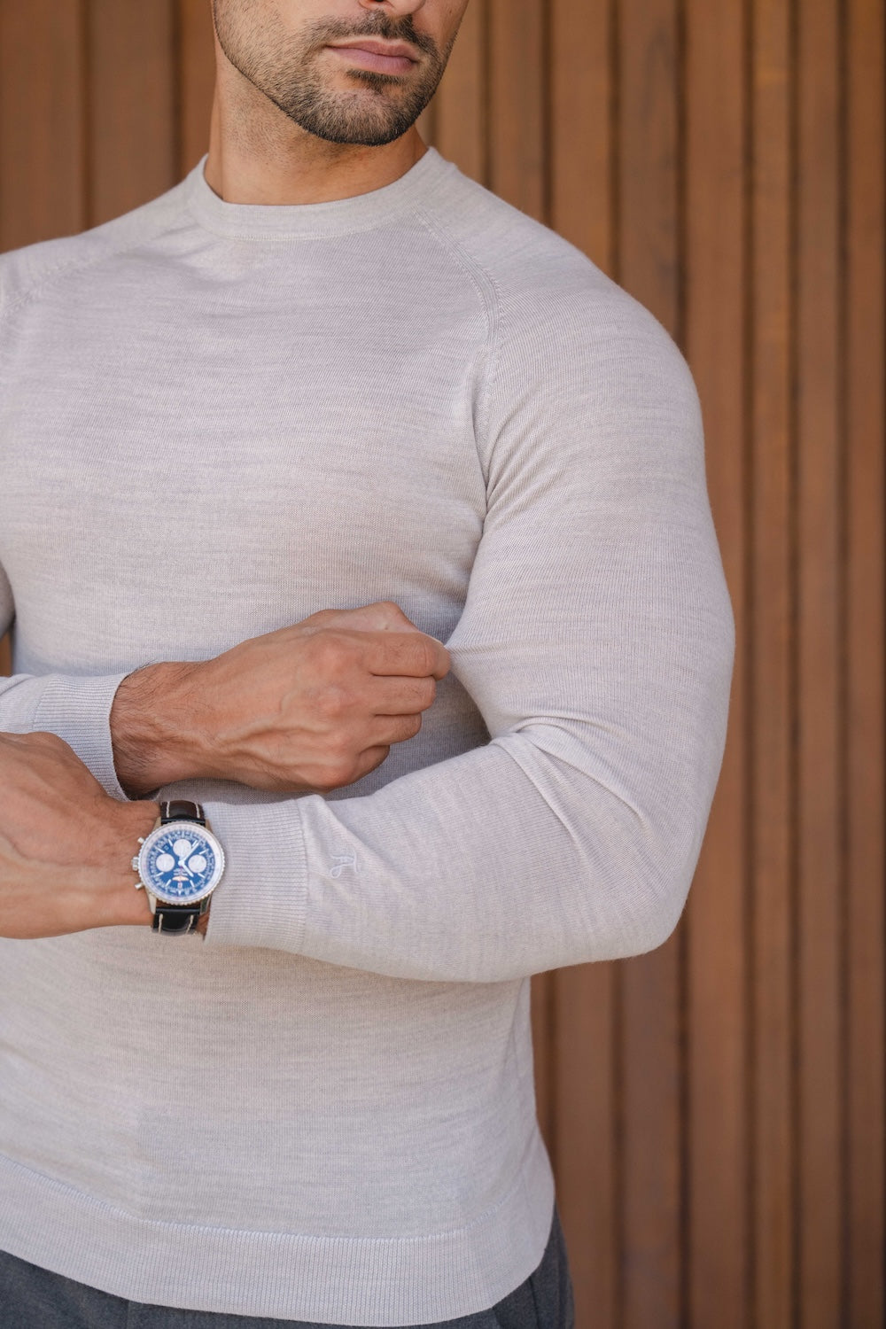 Extra Fine Merino Wool Crew Neck Sweater in Silver Grey Marl - TAILORED ATHLETE - USA