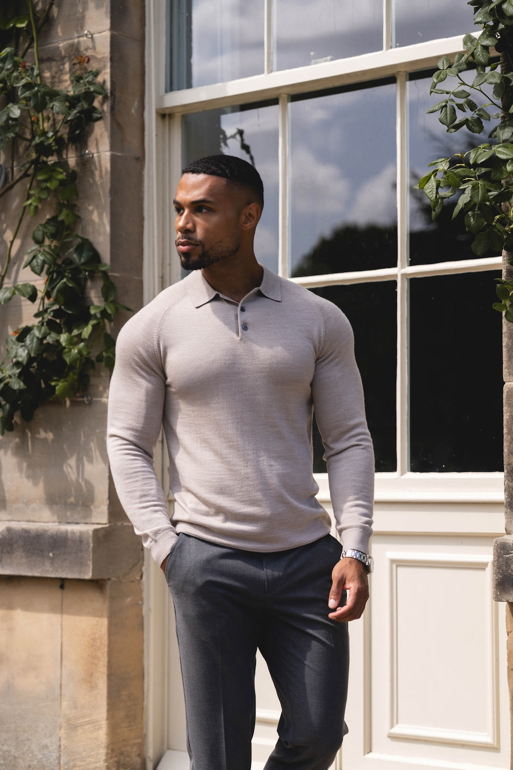 Extra Fine Merino Wool Polo Shirt in Wheat Marl - TAILORED ATHLETE - USA