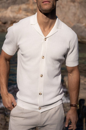 Knitted Cuban Collar Shirt in Ecru - TAILORED ATHLETE - USA