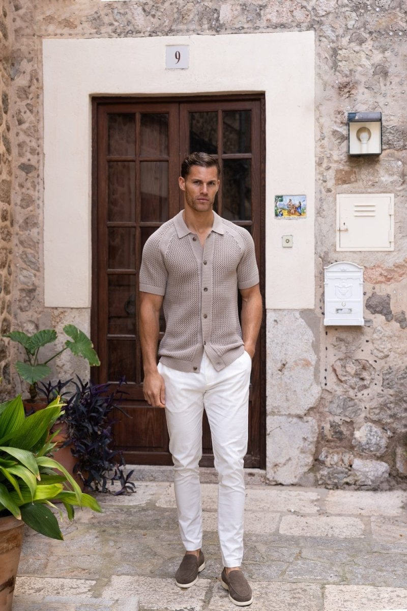 Crochet Knitted Shirt in Neutral - TAILORED ATHLETE - USA