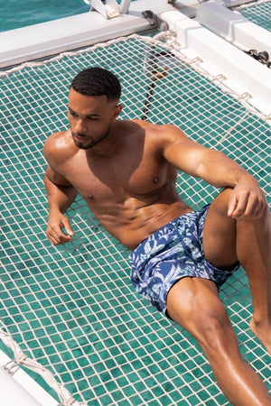 Printed Swim Short In Navy/Aqua Tropical Floral - TAILORED ATHLETE - USA