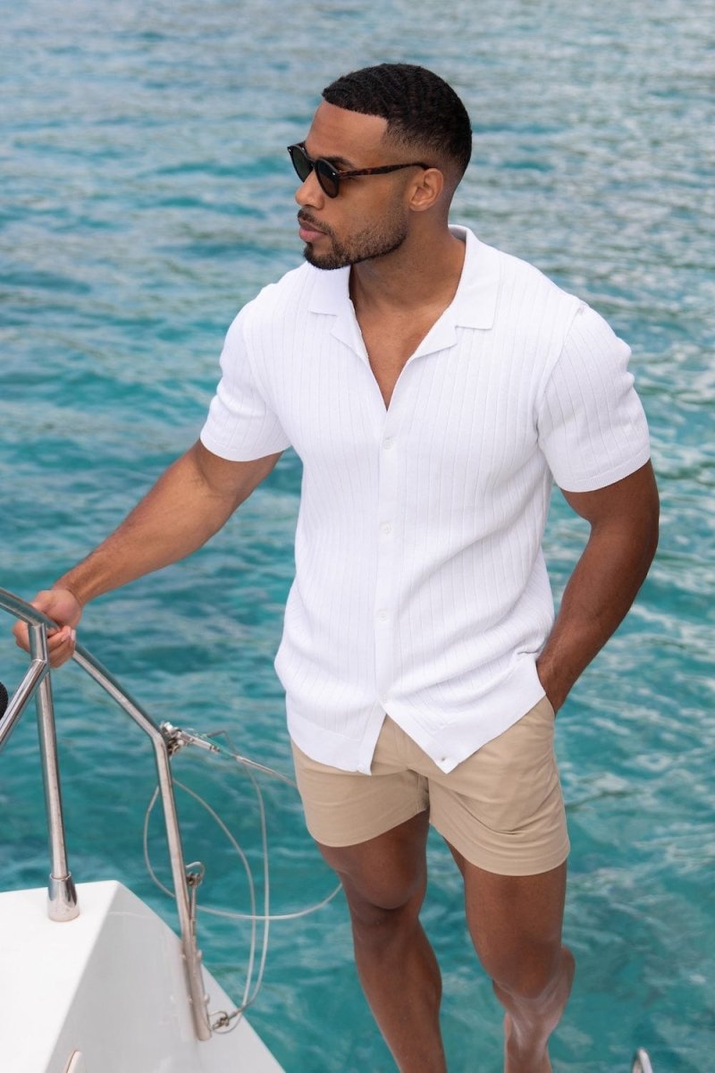 Ribbed Knitted Shirt in White - TAILORED ATHLETE - USA