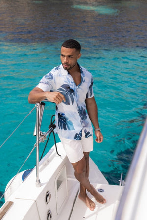 Printed Shirt in Blue Blurred Palm Leaves - TAILORED ATHLETE - USA