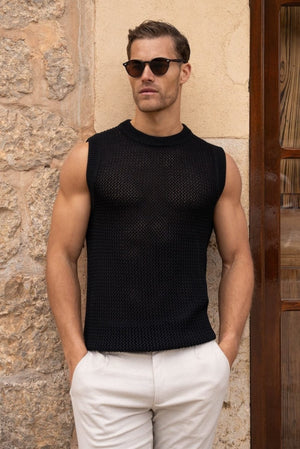 Crochet Knitted Tank Top in Black - TAILORED ATHLETE - USA