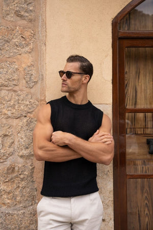 Crochet Knitted Tank Top in Black - TAILORED ATHLETE - USA