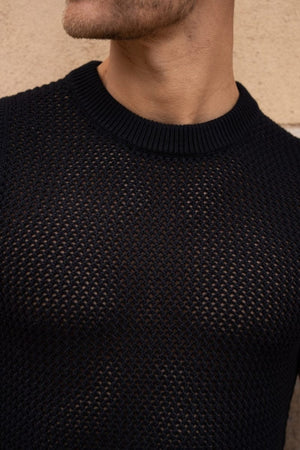 Crochet Knitted Tank Top in Black - TAILORED ATHLETE - USA