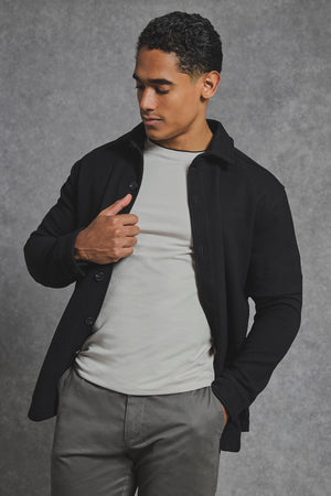 Melange Woven Shacket in Black - TAILORED ATHLETE - USA