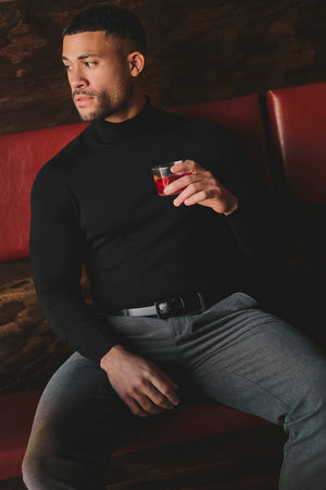 Extra Fine Merino Wool Roll Neck Sweater in Black - TAILORED ATHLETE - USA