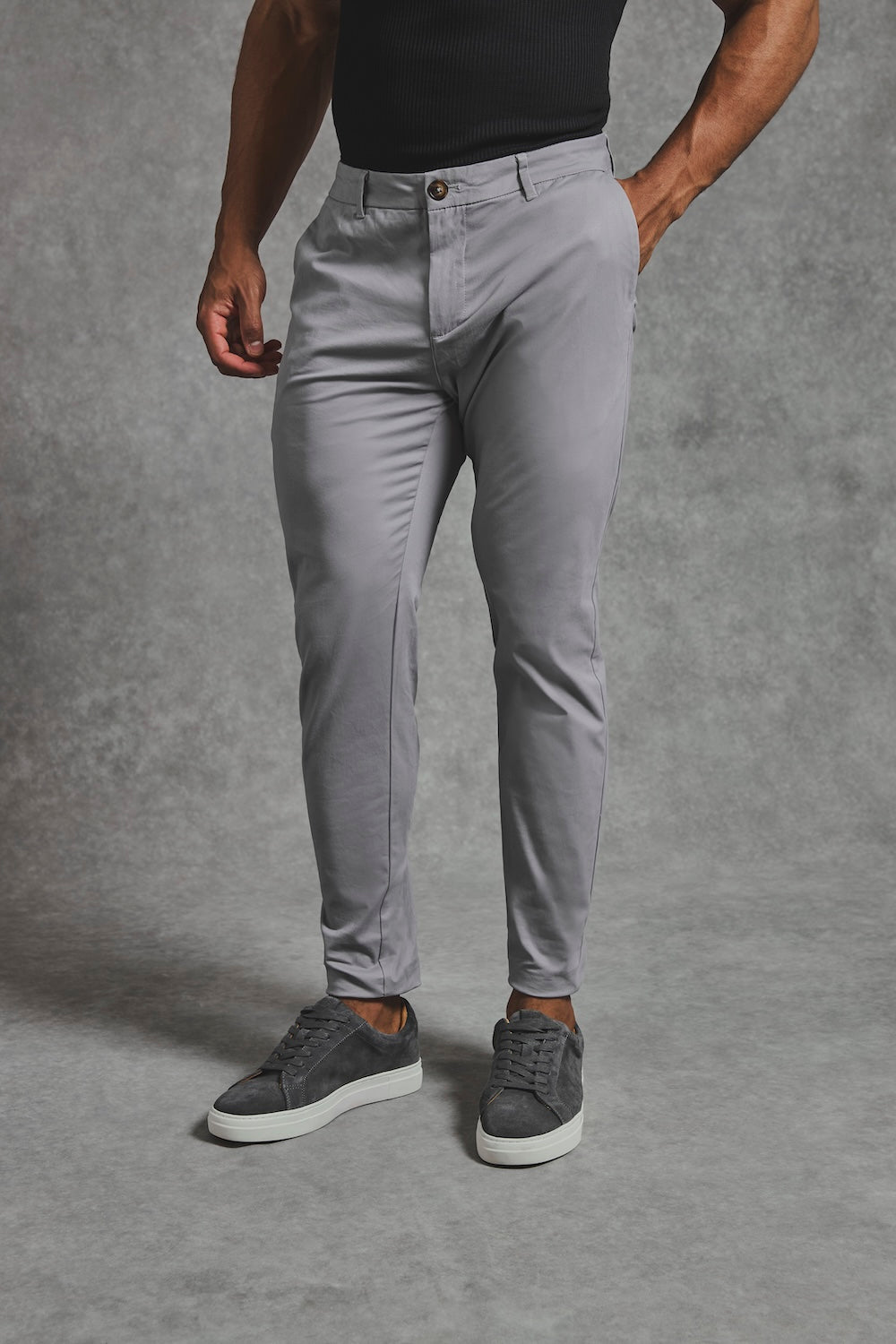 Athletic Fit Cotton Stretch Chino Pants in Pale Grey - TAILORED ATHLETE - USA