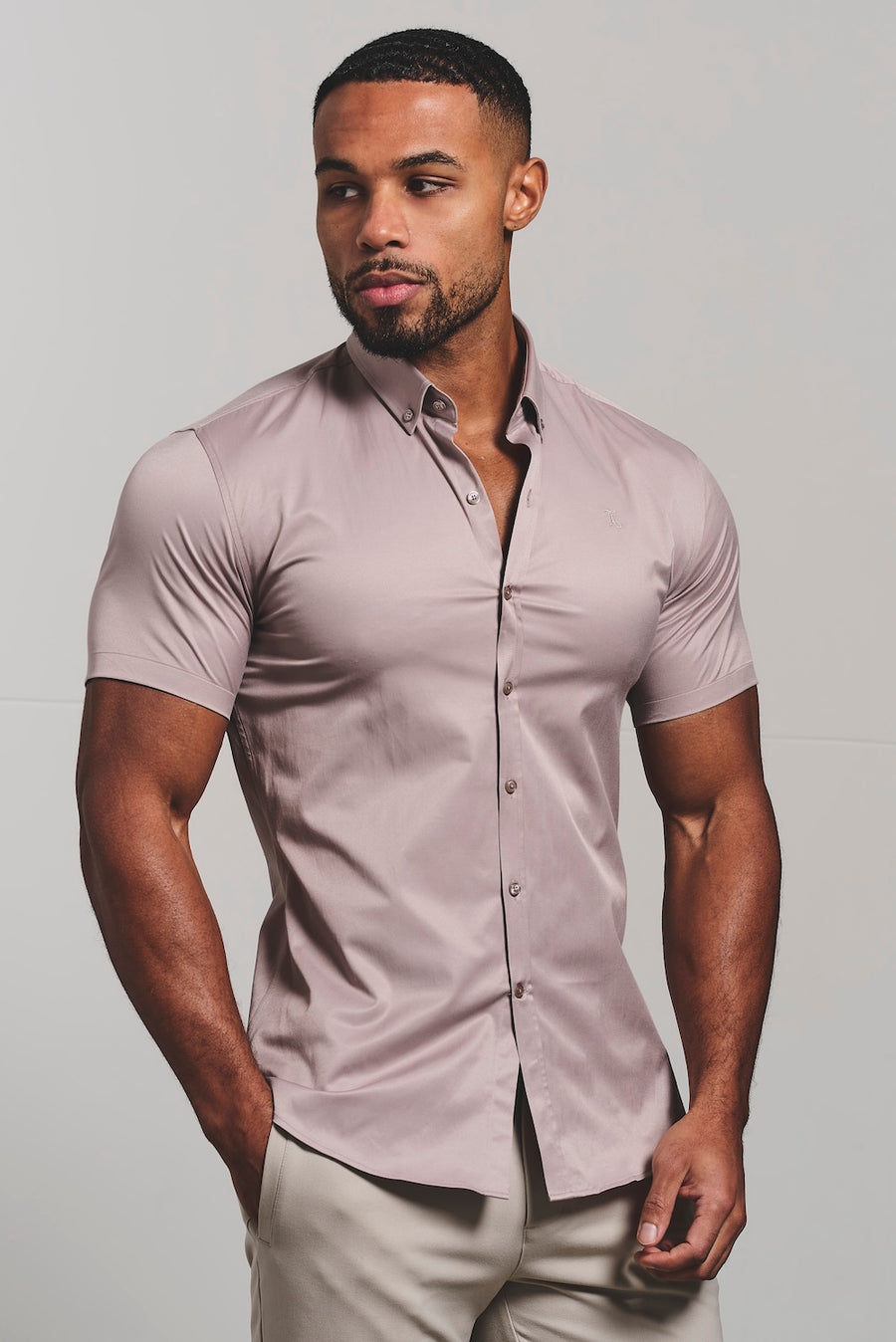 Athletic Fit Short Sleeve Signature Shirt in Truffle - TAILORED ATHLETE - USA