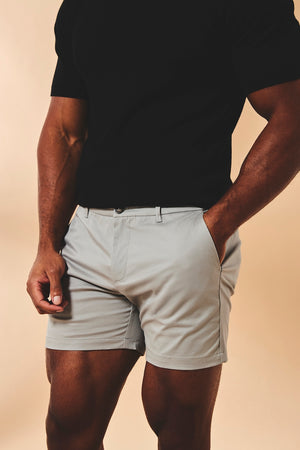 Athletic Fit Stretch Chino Shorts 5" in Pale Grey - TAILORED ATHLETE - USA
