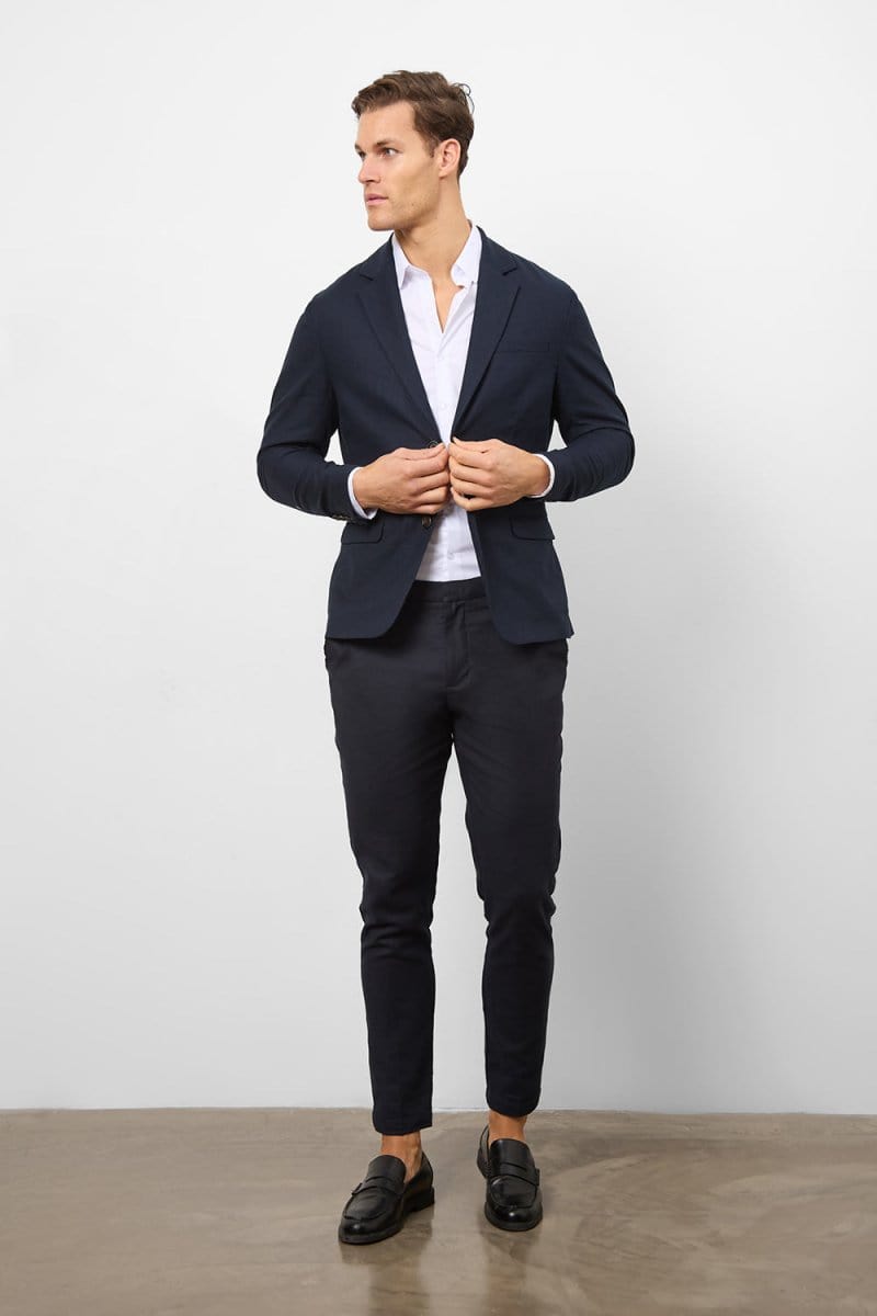 Stretch Linen Blend Suit Jacket in Navy - TAILORED ATHLETE - USA