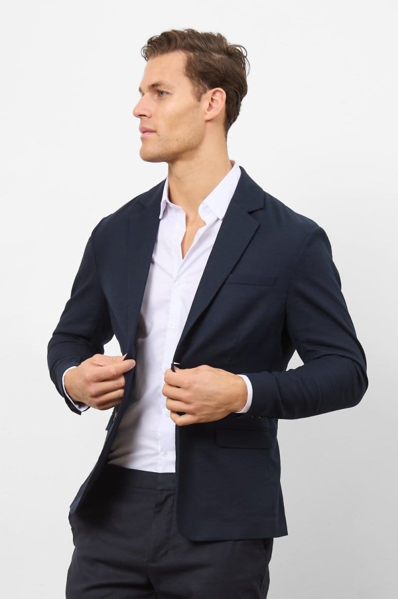 Stretch Linen Blend Suit Jacket in Navy - TAILORED ATHLETE - USA