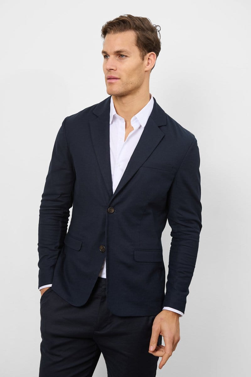 Stretch Linen Blend Suit Jacket in Navy - TAILORED ATHLETE - USA