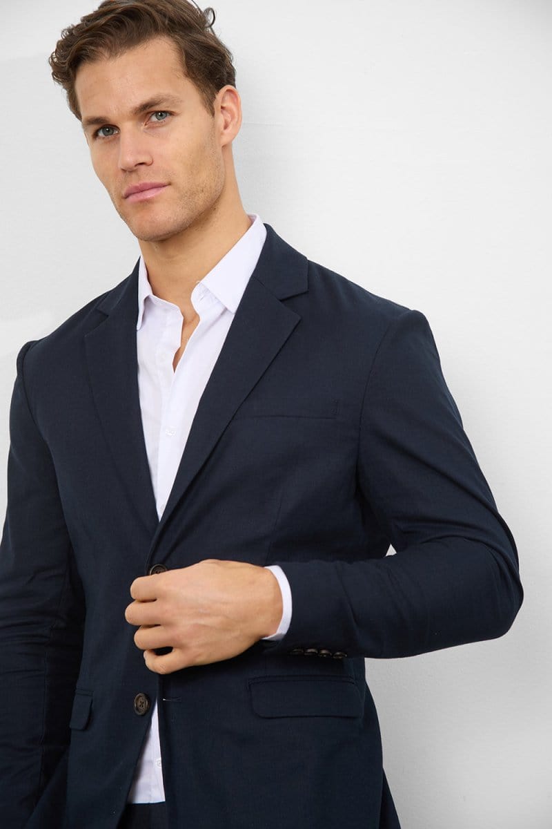 Stretch Linen Blend Suit Jacket in Navy - TAILORED ATHLETE - USA