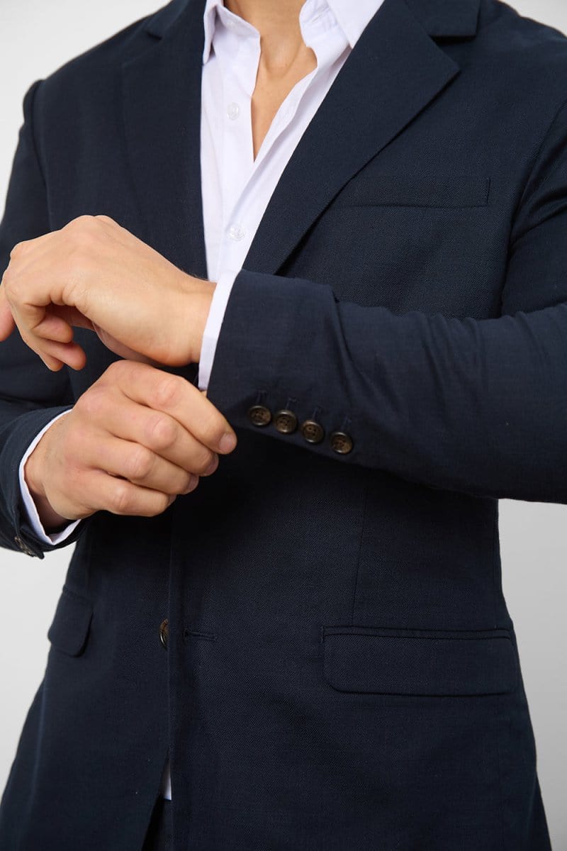 Stretch Linen Blend Suit Jacket in Navy - TAILORED ATHLETE - USA