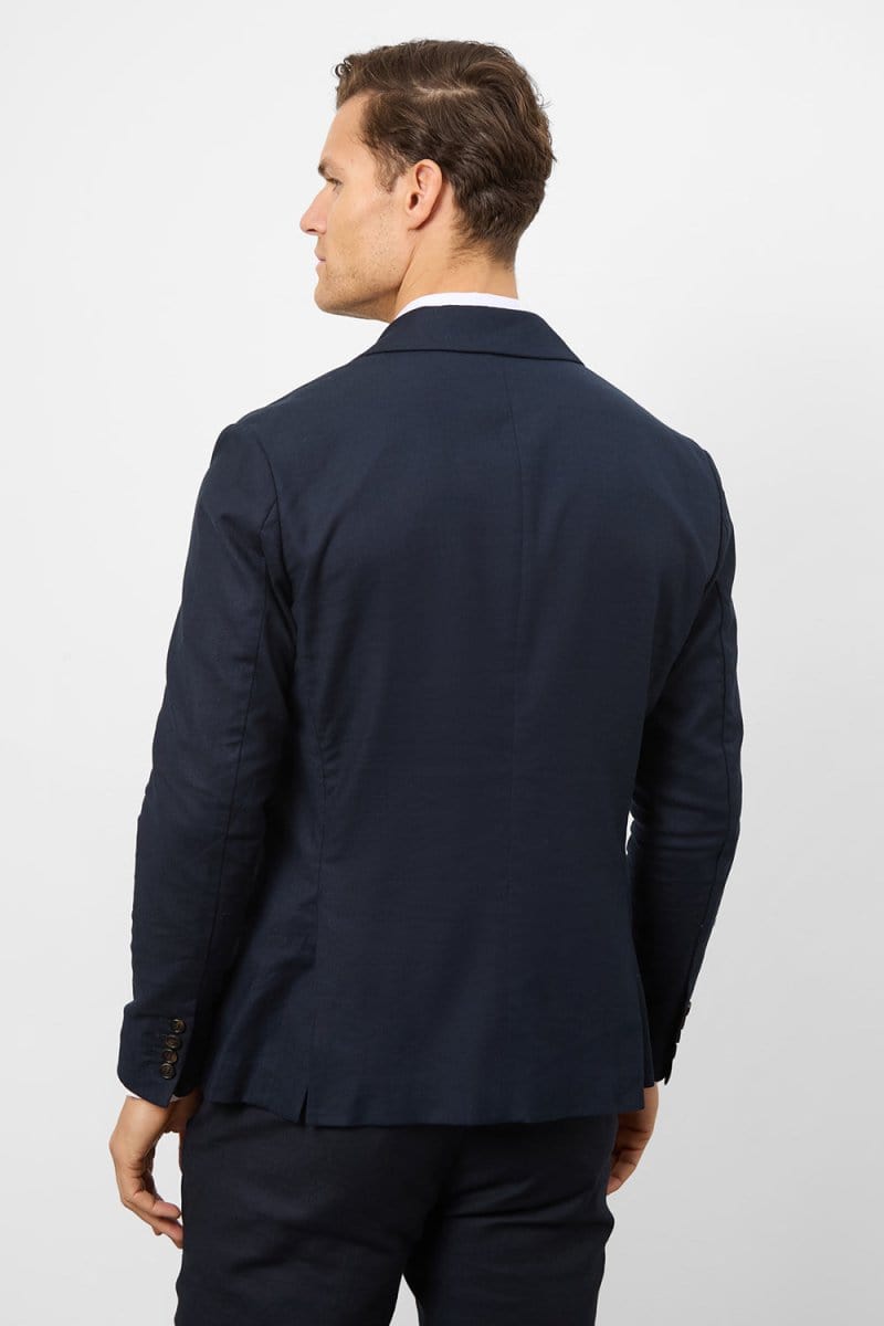 Stretch Linen Blend Suit Jacket in Navy - TAILORED ATHLETE - USA