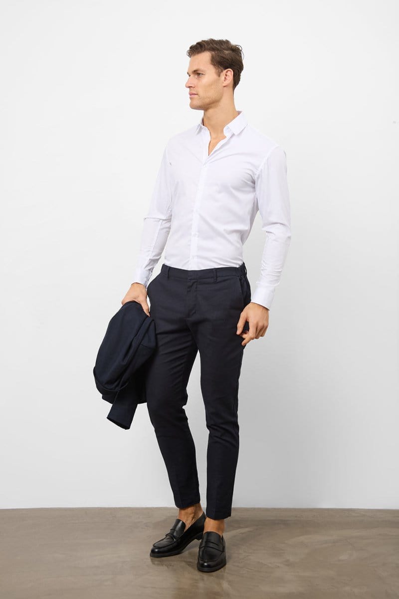 Stretch Linen Blend Suit Pants in Navy - TAILORED ATHLETE - USA
