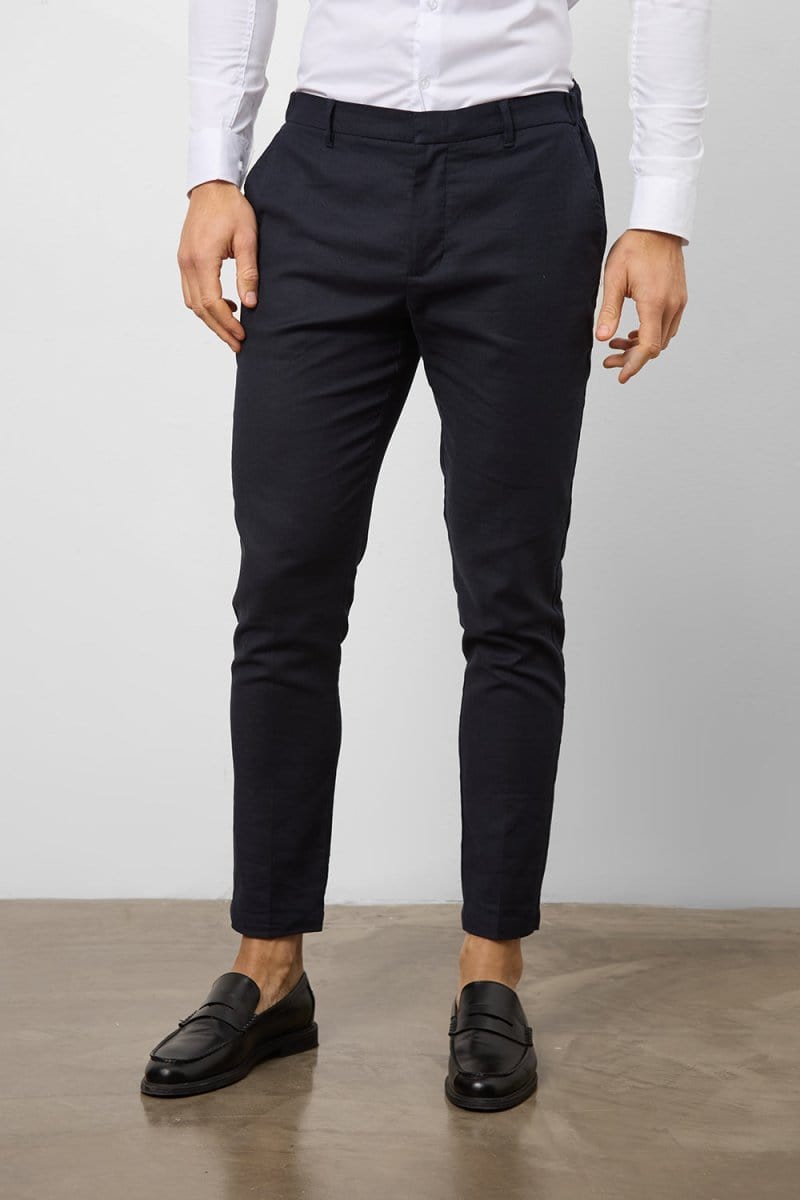 Stretch Linen Blend Suit Pants in Navy - TAILORED ATHLETE - USA