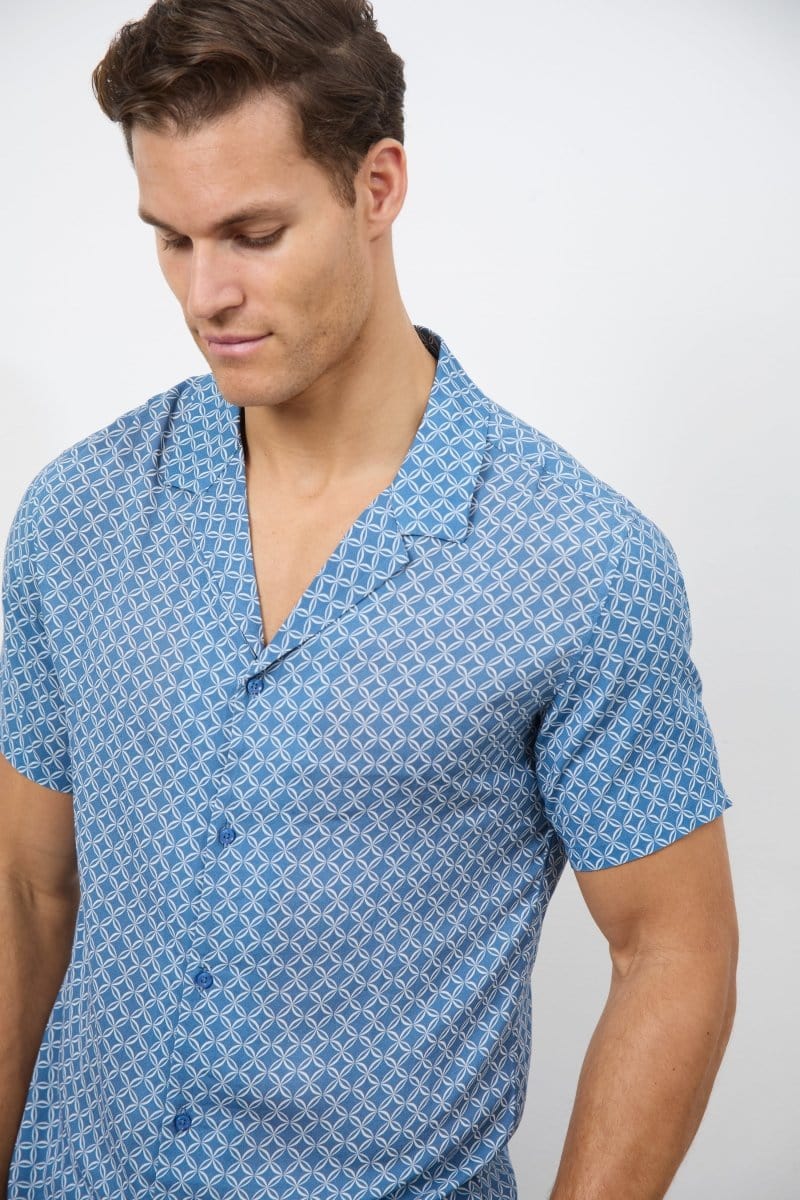 Printed Shirt in Slate Blue/White Circle Geo - TAILORED ATHLETE - USA
