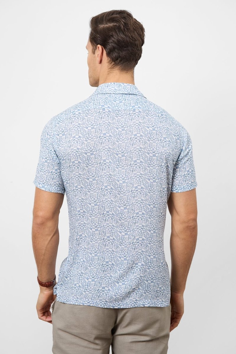 Printed Shirt in Blue Optical Geo - TAILORED ATHLETE - USA